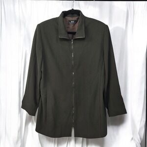 S.C. Basics Olive Green Zip Front Blazer Jacket Career Minimalist Size 14 Canada